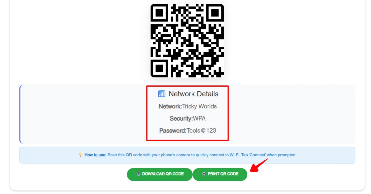 Wi-Fi QR Code image with all details
