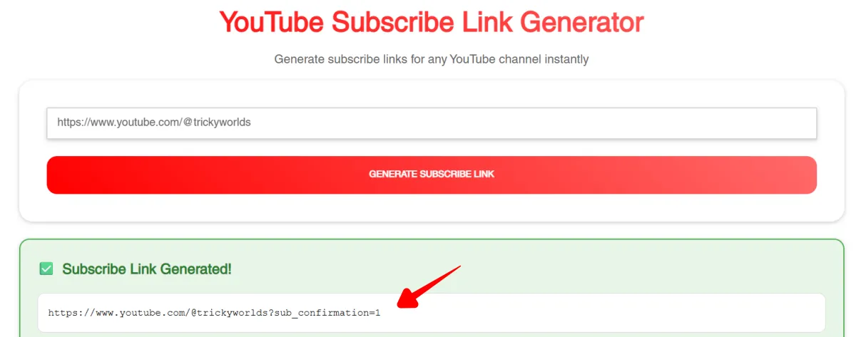 instantly creates a youtube subscribe link