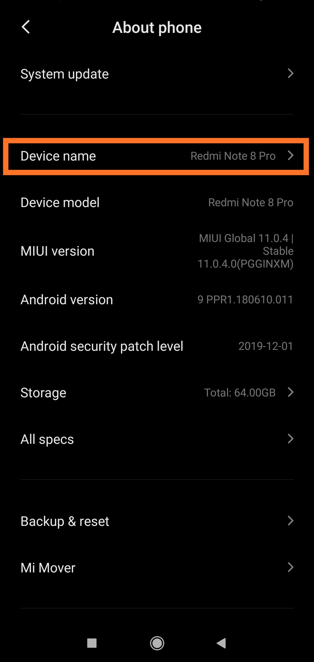 Device Name option