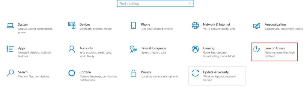 windows setting