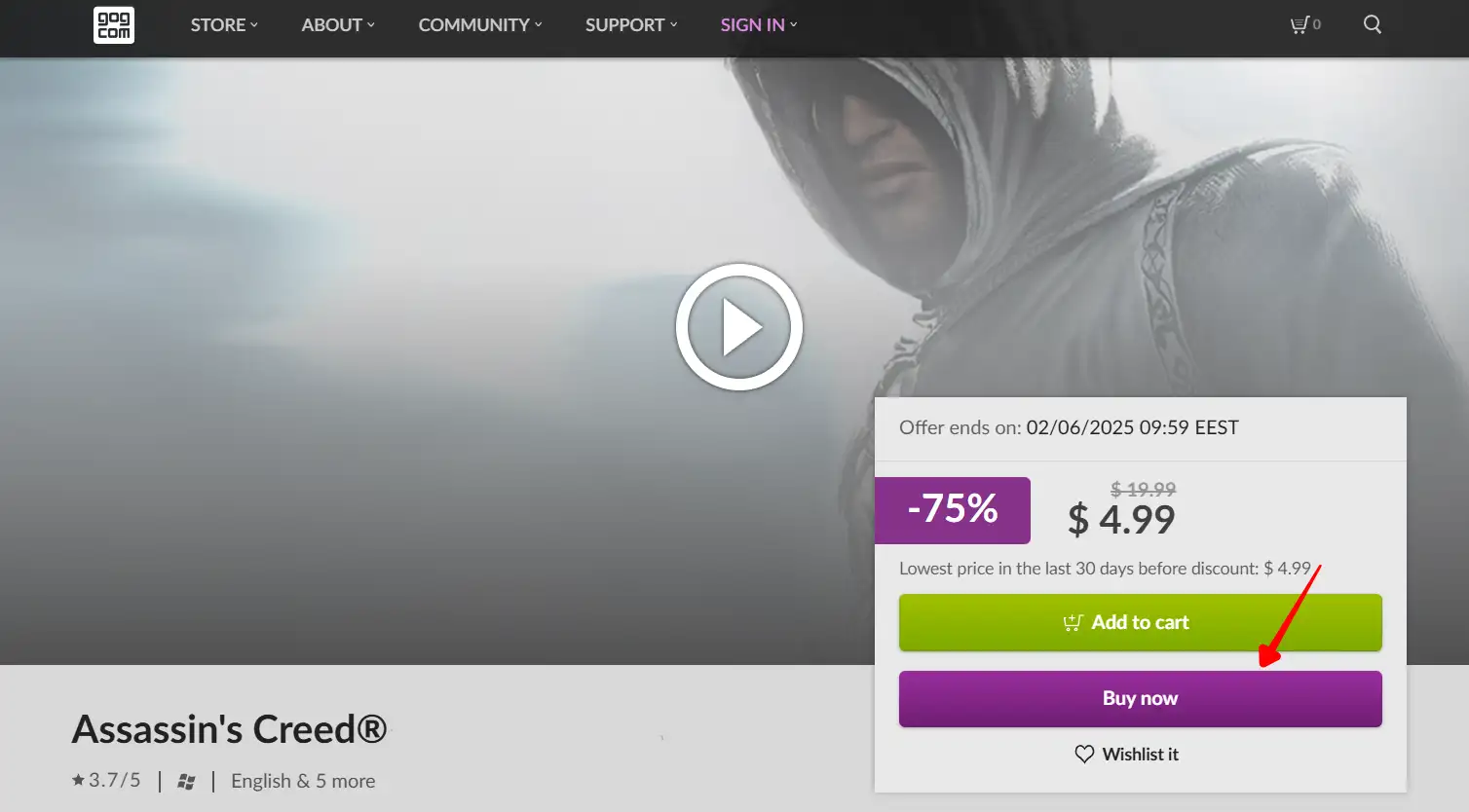 Purchase Assassin's creed 1