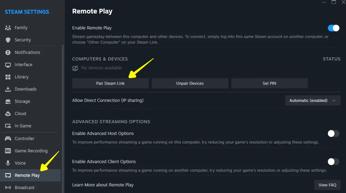 Pair Steam Link