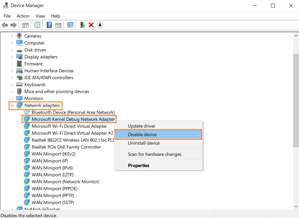 Disable microsoft keenel adapter