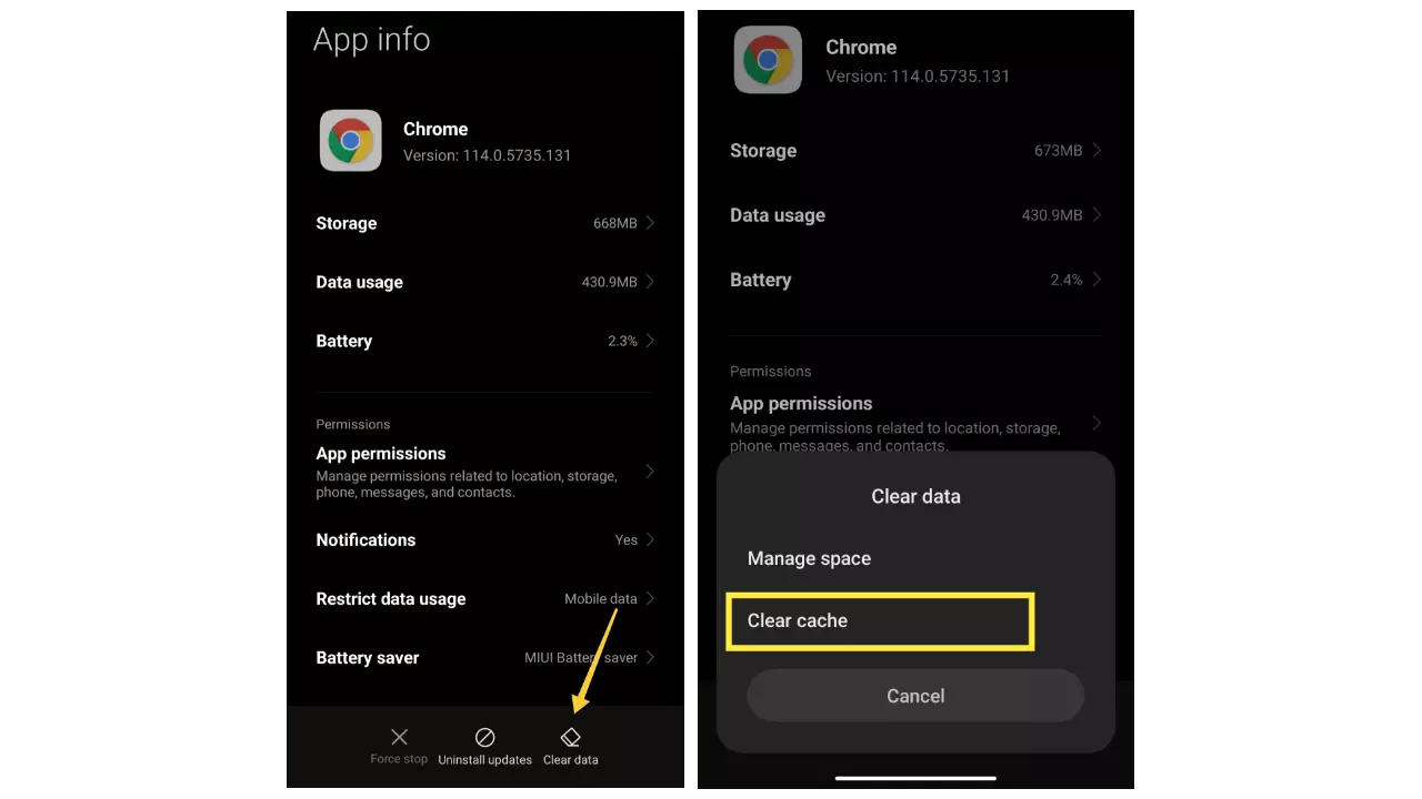 Clear Cache of Google Chrome Android