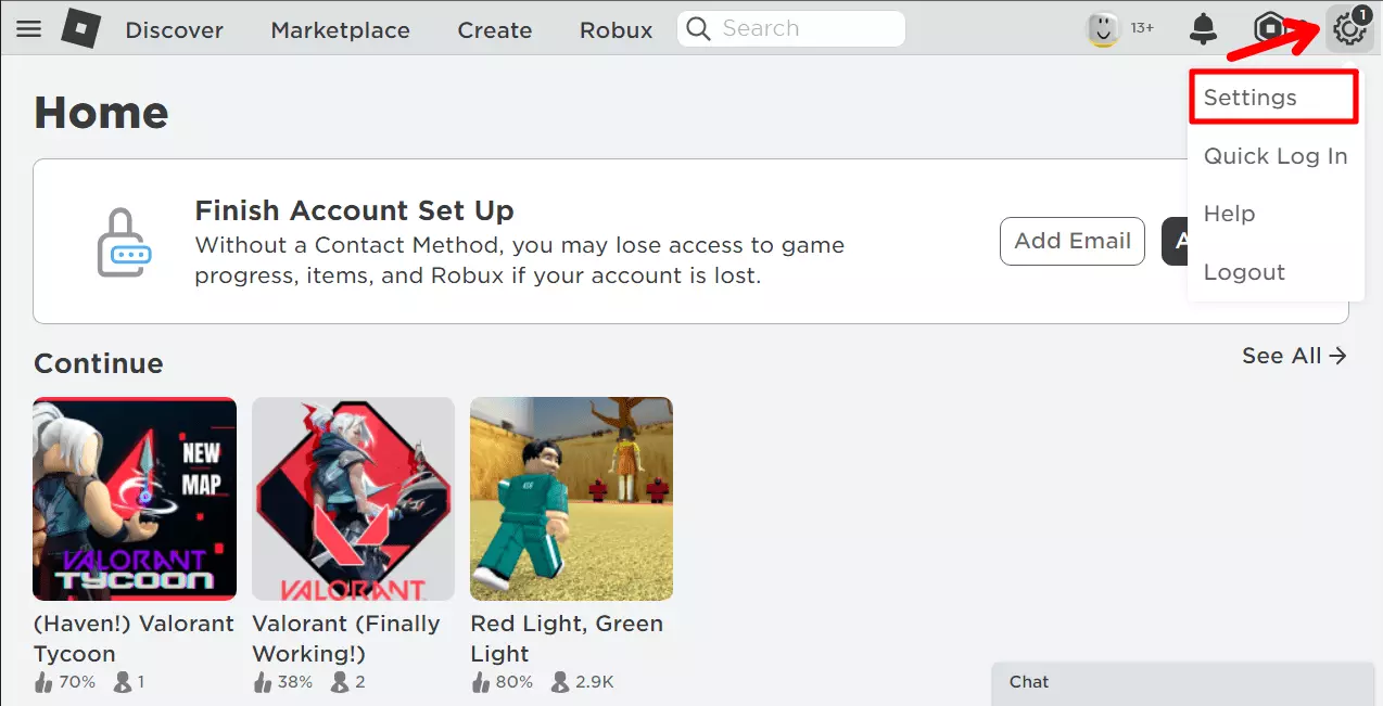 Roblox setting