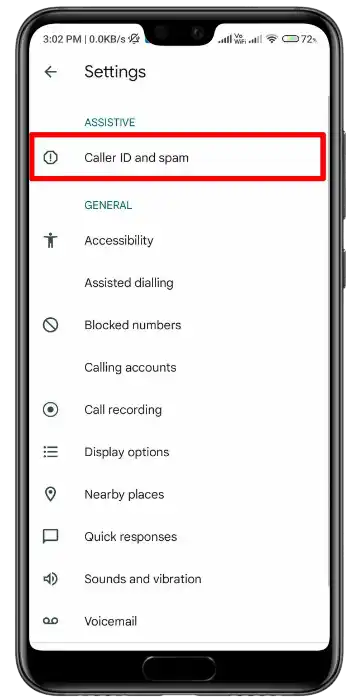 caller id and spam setting