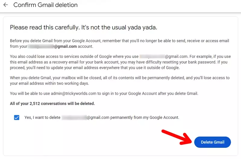 Delete gmail account 