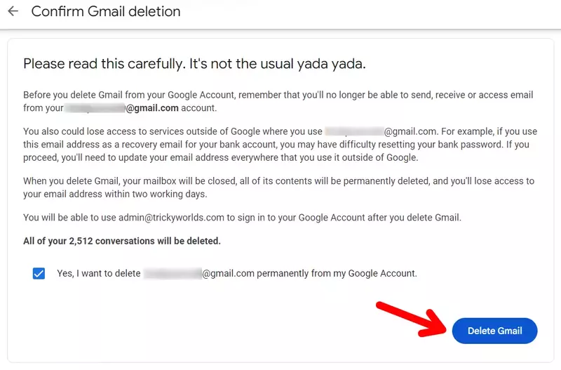 Delete gmail account