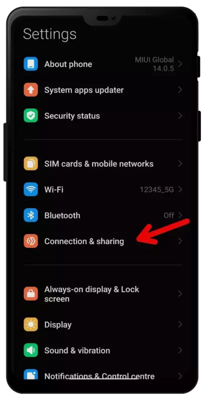 Android connection and sharing option