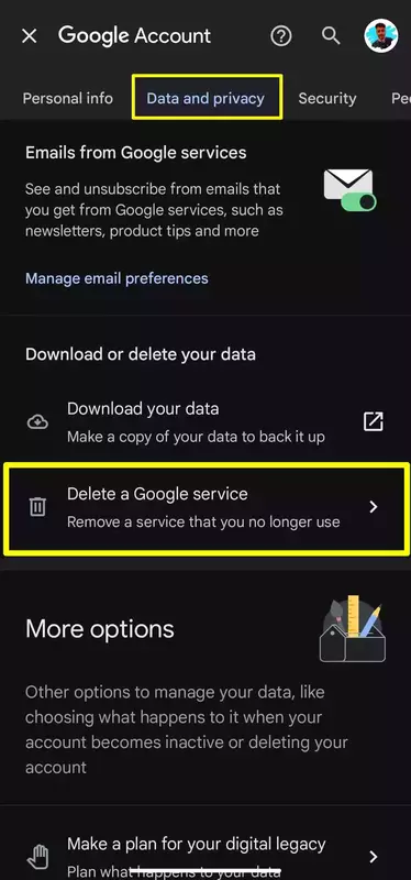 Delete a Google Service on android