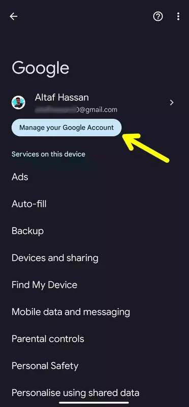 Manage Your Google Account option android