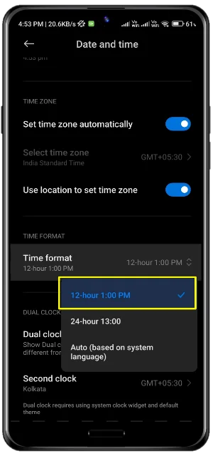 how to change whatsapp time to 12 hour format