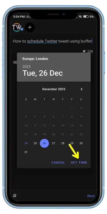set time to schedule your twitter tweet