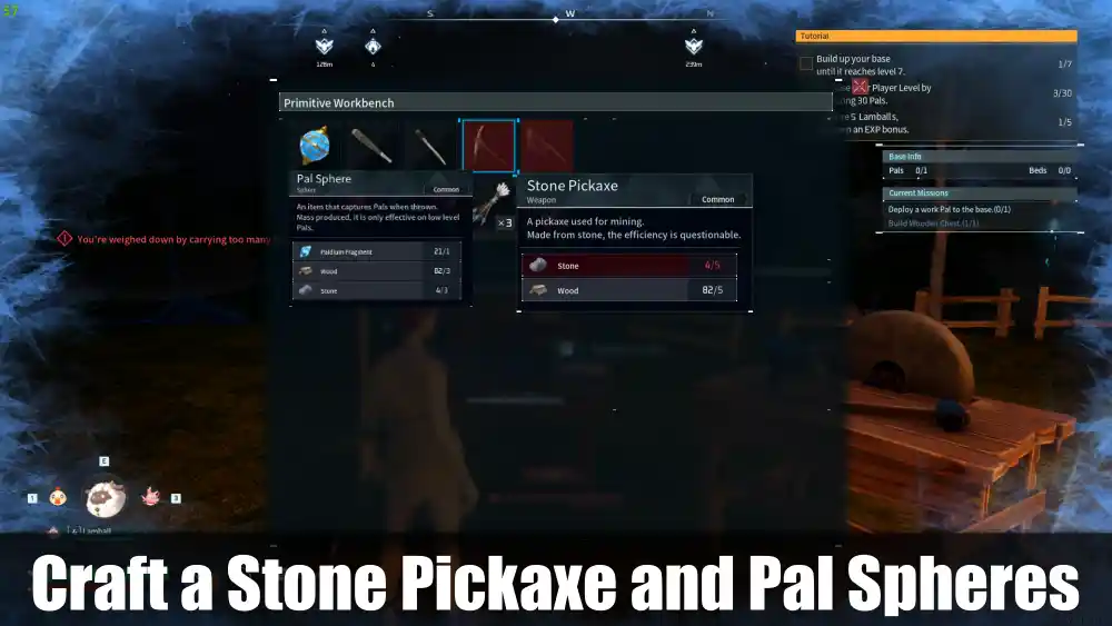 Palworld Beginner tips: create pickaxe and pal sphere