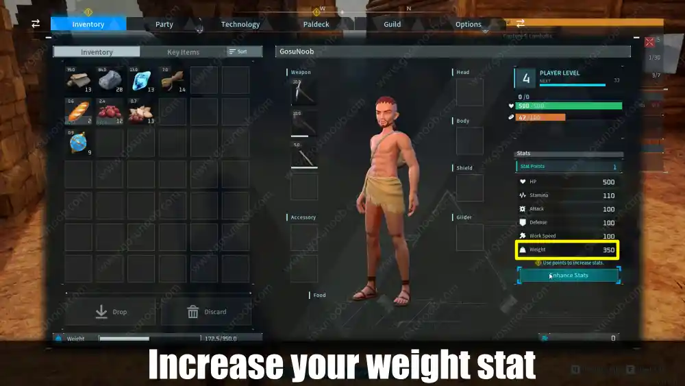 Palworld Beginner tips: increase your weight stat