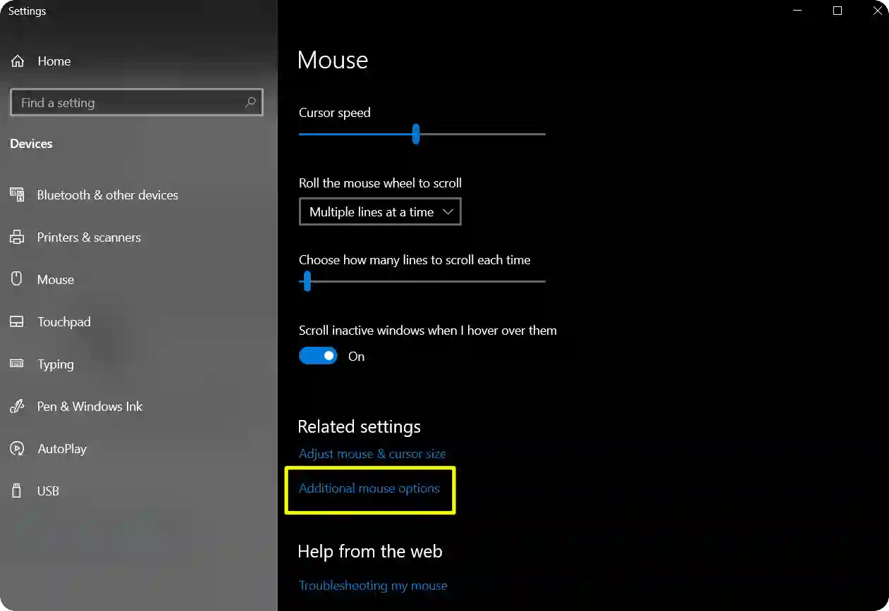 Additional mouse Setting