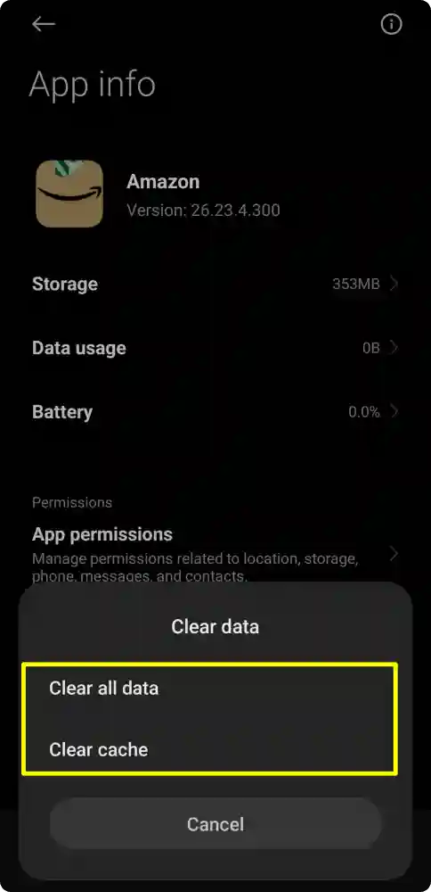 Clear app cache and data