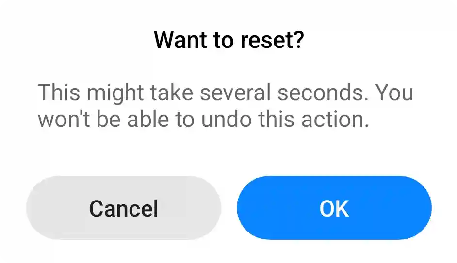 Confirm reset button