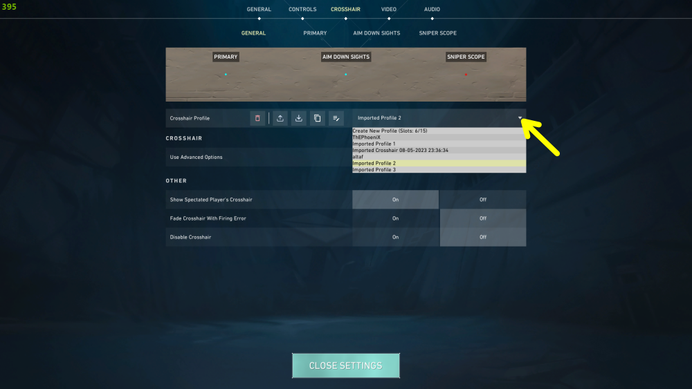 Crosshair profile in valorant