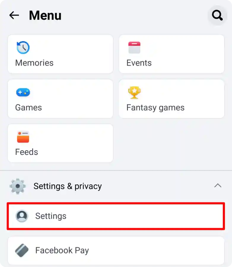 Facebook app setting