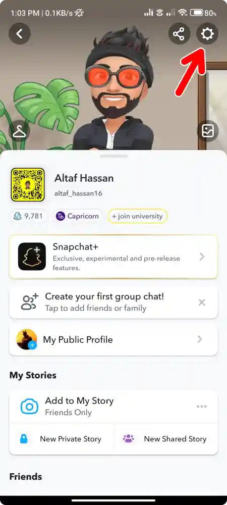 snapchat setting menu