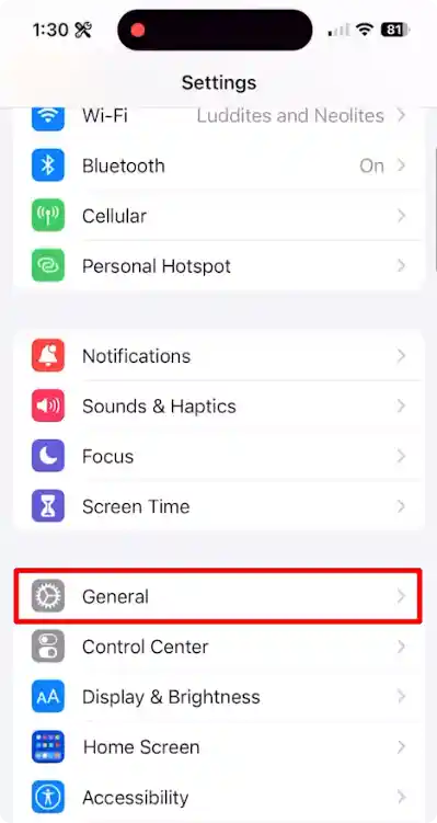 Iphone general setting