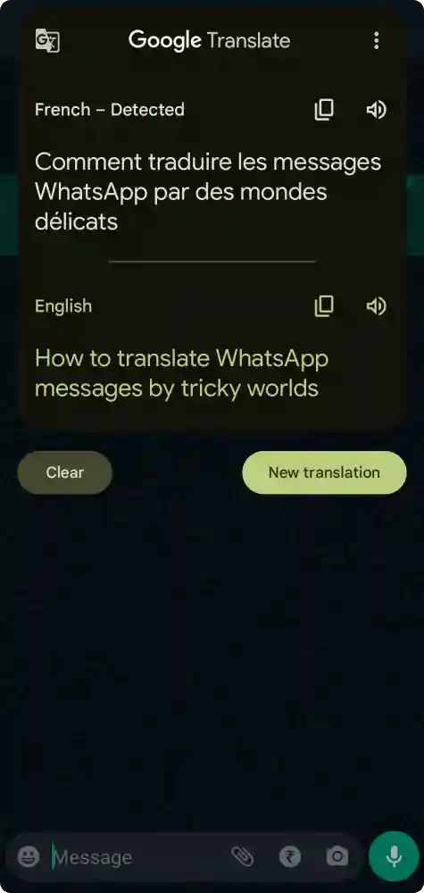 translate WhatsApp messages using google translate app