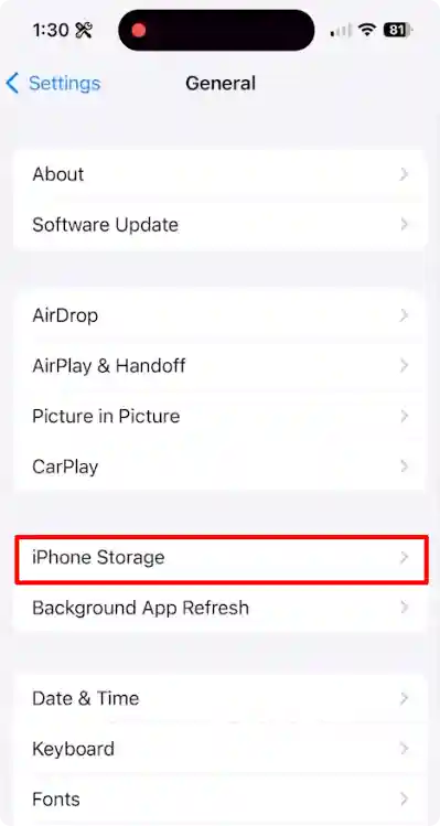 Iphone storage setting