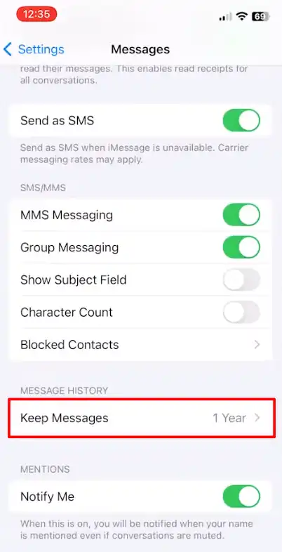 Keep messages option iphone