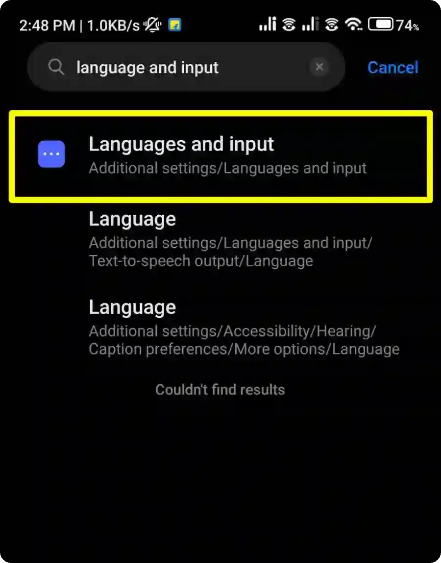Language and input option