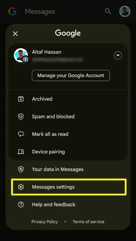Google messages setting