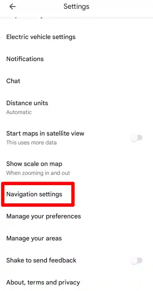 Navigation setting google maps