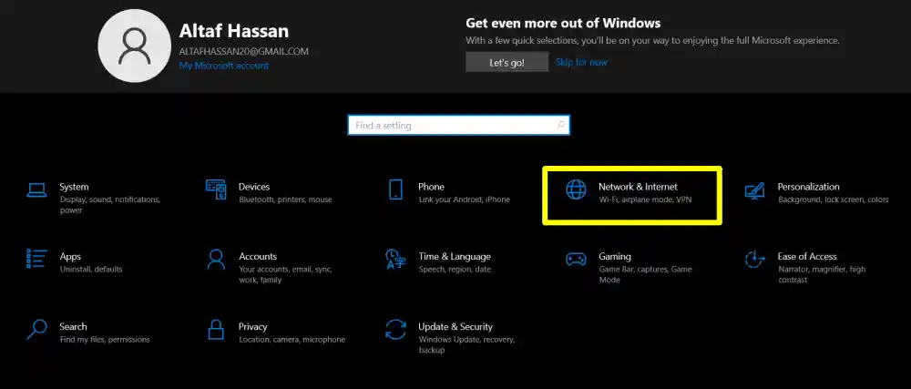 Network and internet setting