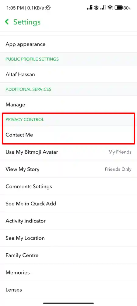 Privacy control option on snapchat