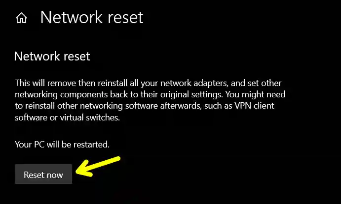 Reset network setting on windows
