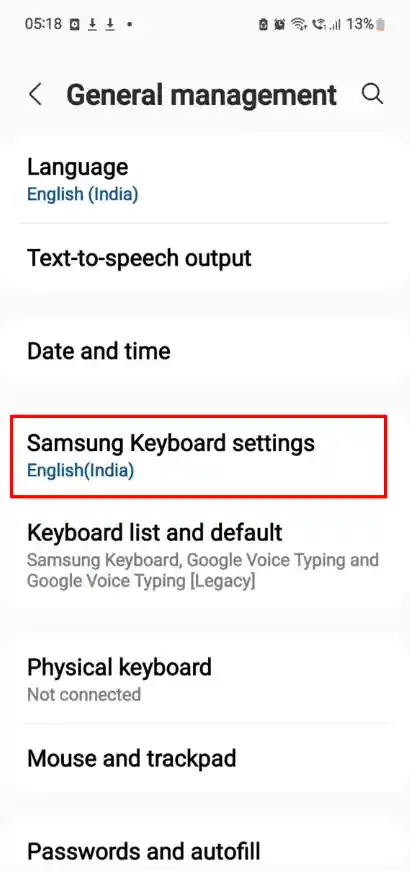 Samsung keyboard setting