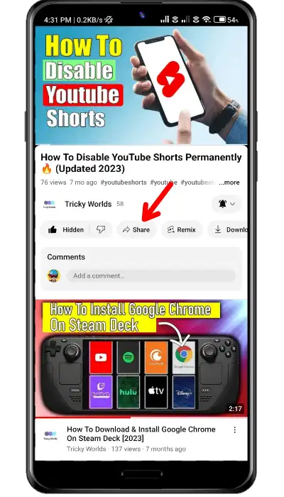 Youtube mobile app share button
