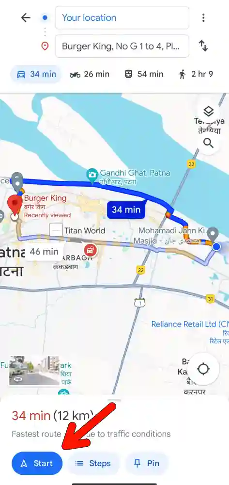 Start navigation on google maps