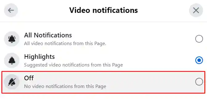  turn off Facebook Live notifications on individual page
