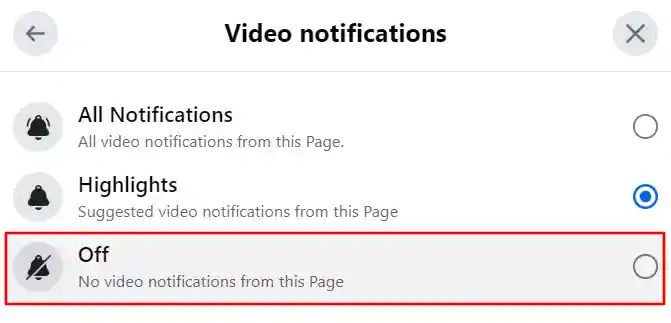 turn off Facebook Live notifications on individual page