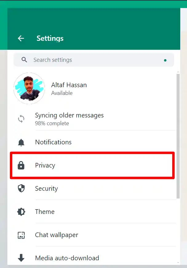 Whatsapp web privacy option