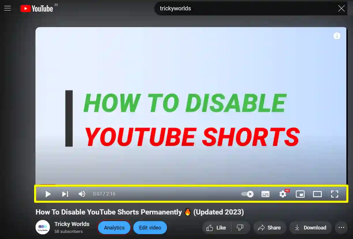 Youtube video menu bar