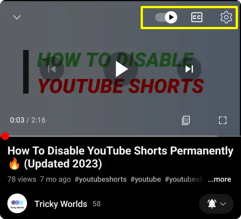Youtube video menu bar