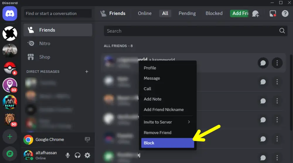 How to block Someone on Discord