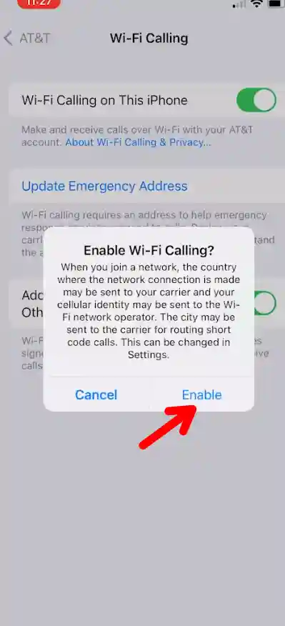 Confirmation messages to enable wifi calling