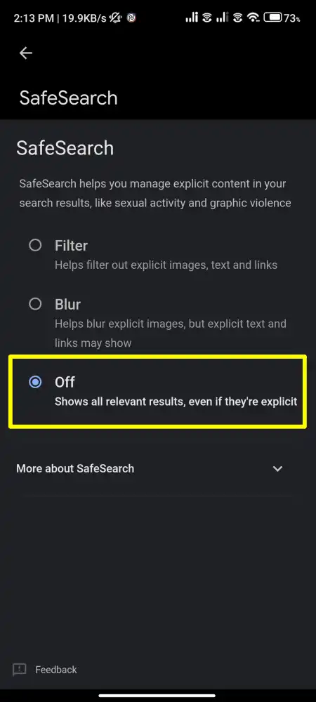 Turn Off SafeSearch on Google on mobile