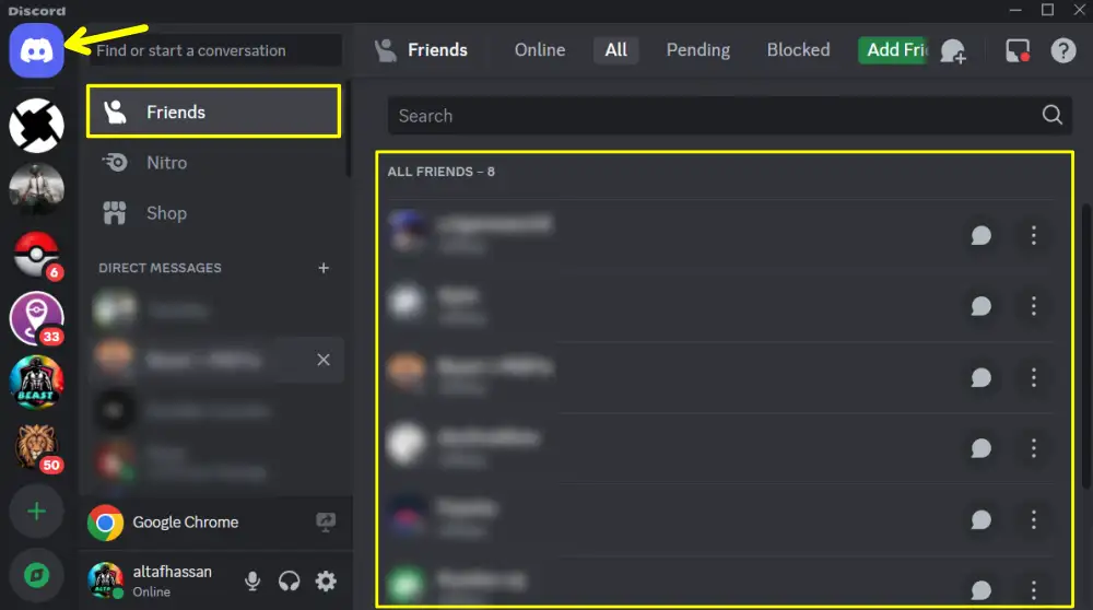 Friend List Discord PC