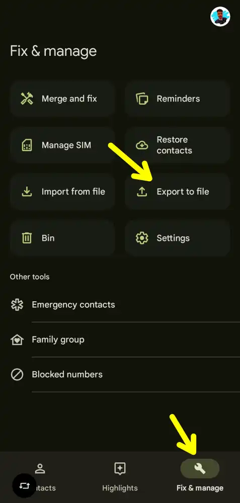 Export your contact option