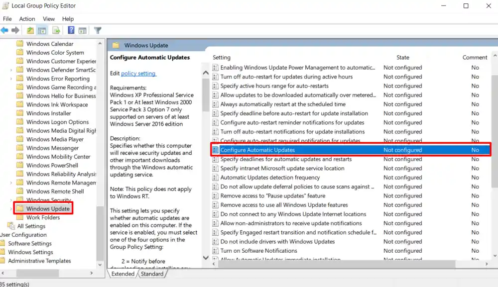 Configure Automatic Update policy