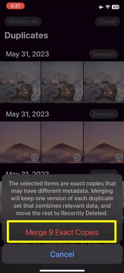 Merge all duplicate photos